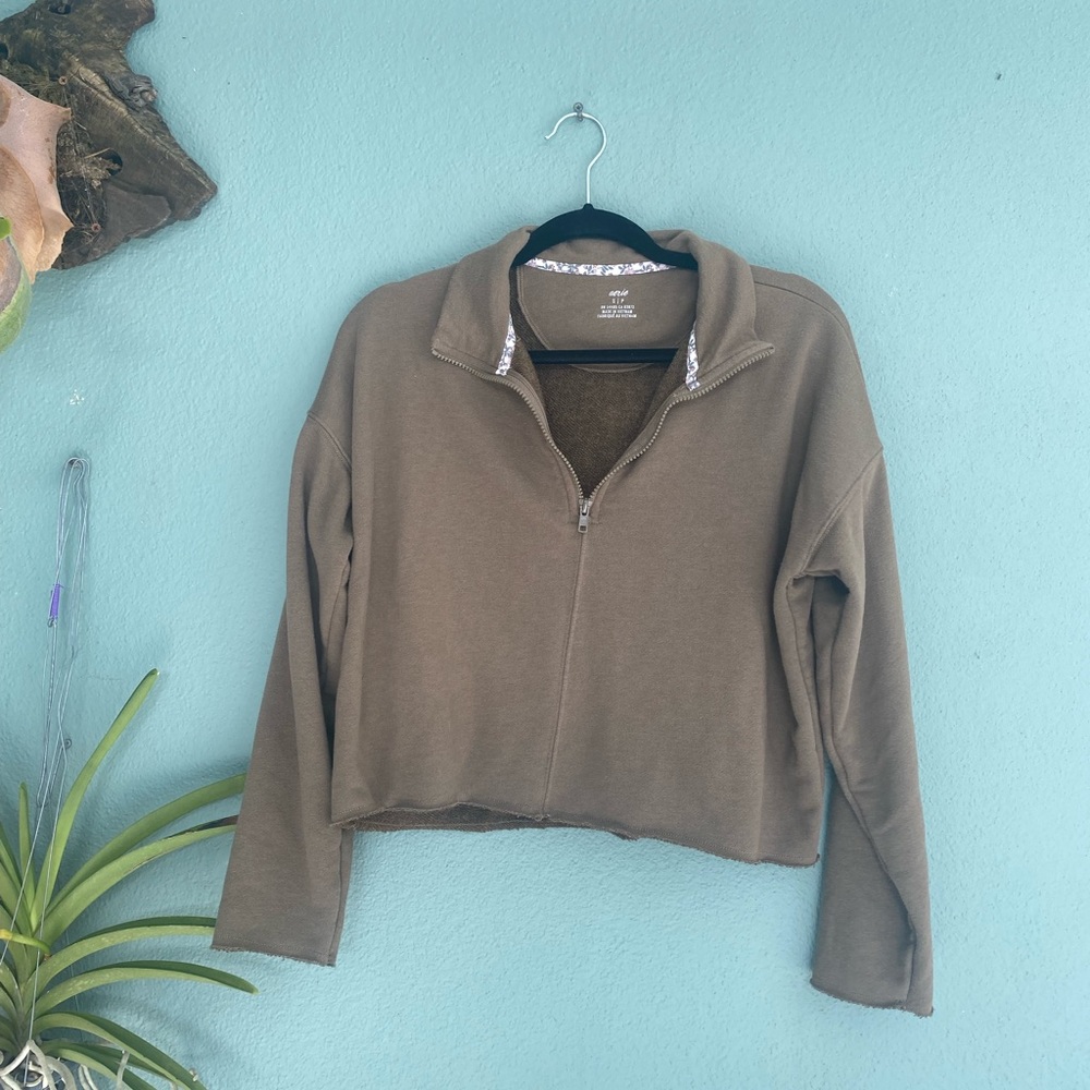 Aerie Cropped V Half Zip Sweater